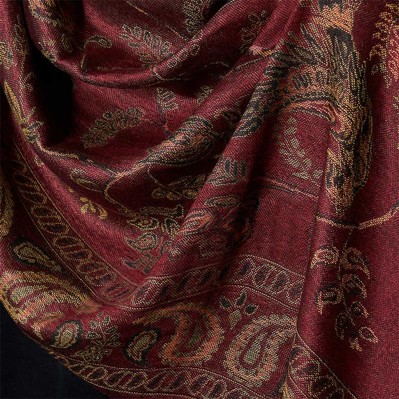 Buddha Stones Spring Maroon Cashew Flower Floral Leaf Pattern Tassel Soft Scarf Shawl - image 3
