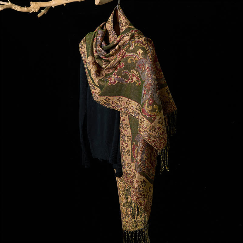 Buddha Stones Spring Cashew Flowers Circular Geometry Pattern Tassel Cozy Scarf Shawl - image 2
