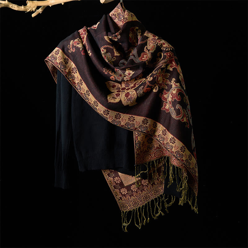 Buddha Stones Spring Cashew Flowers Circular Geometry Pattern Tassel Cozy Scarf Shawl - image 6