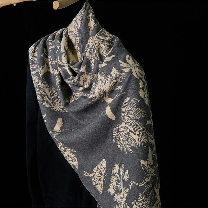 Buddha Stones Winter Coconut Tree Animals Pattern Tassel Cozy Scarf Shawl - Gray - 185*65cm - image 18