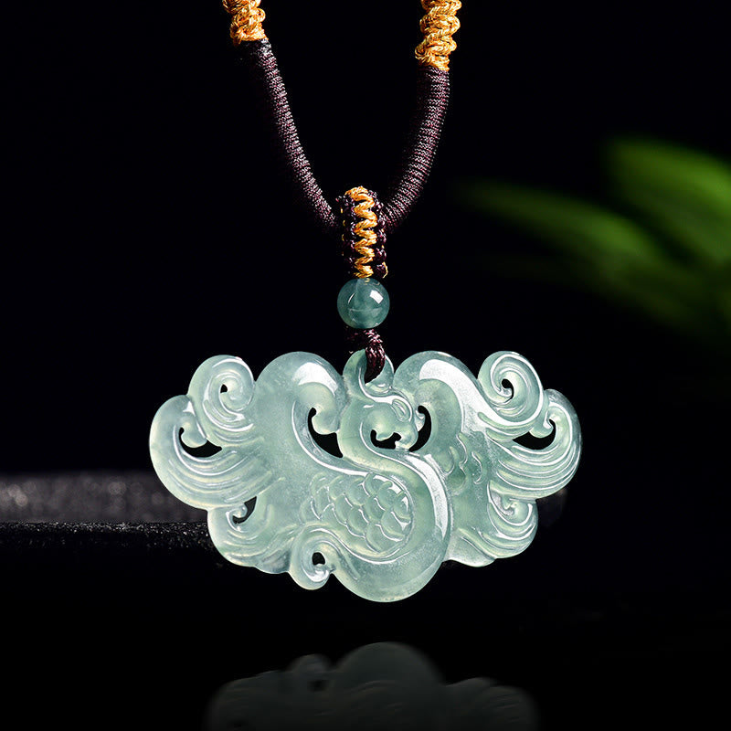 Buddha Stones Chinese Phoenix Jade Luck Necklace String Pendant - Phoenix - image 0
