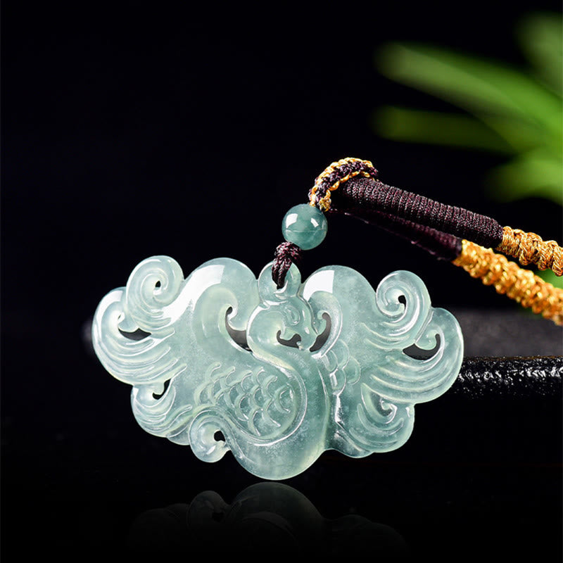 Buddha Stones Chinese Phoenix Jade Luck Necklace String Pendant - image 1