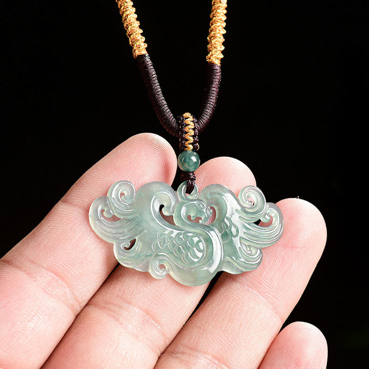 Buddha Stones Chinese Phoenix Jade Luck Necklace String Pendant - image 2
