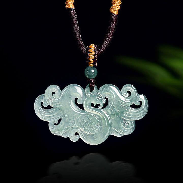 Buddha Stones Chinese Phoenix Jade Luck Necklace String Pendant - image 7