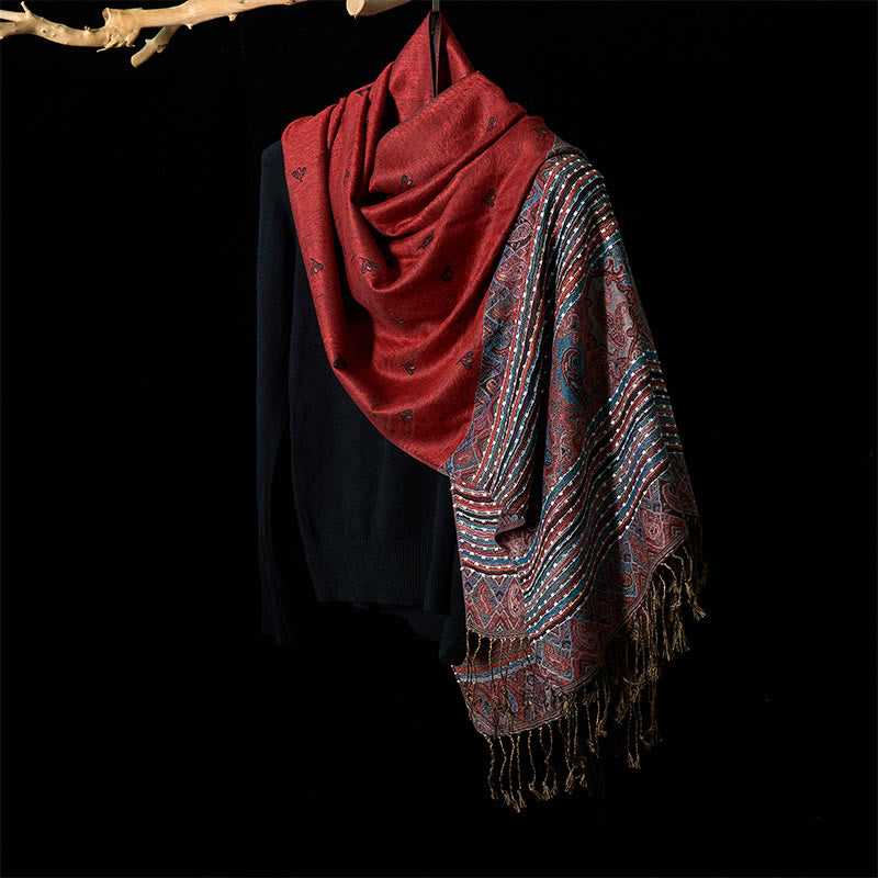 Buddha Stones Spring Cashew Flower Stripe Geometric Pattern Tassel Soft Scarf Shawl - image 2