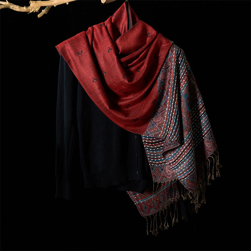 Buddha Stones Spring Cashew Flower Stripe Geometric Pattern Tassel Soft Scarf Shawl - image 1