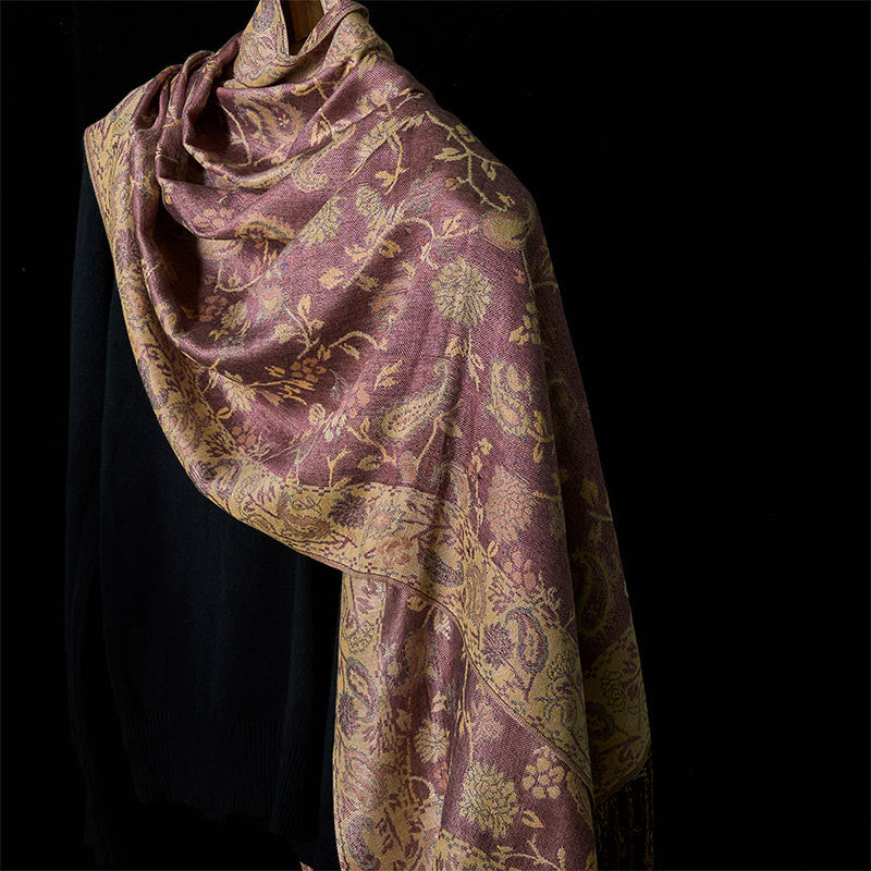 Buddha Stones Spring Pale Purple Cashew Flower Vine Pattern Tassel Soft Scarf Shawl - Plum 180*70cm - image 0