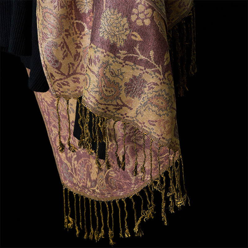 Buddha Stones Spring Pale Purple Cashew Flower Vine Pattern Tassel Soft Scarf Shawl - image 5