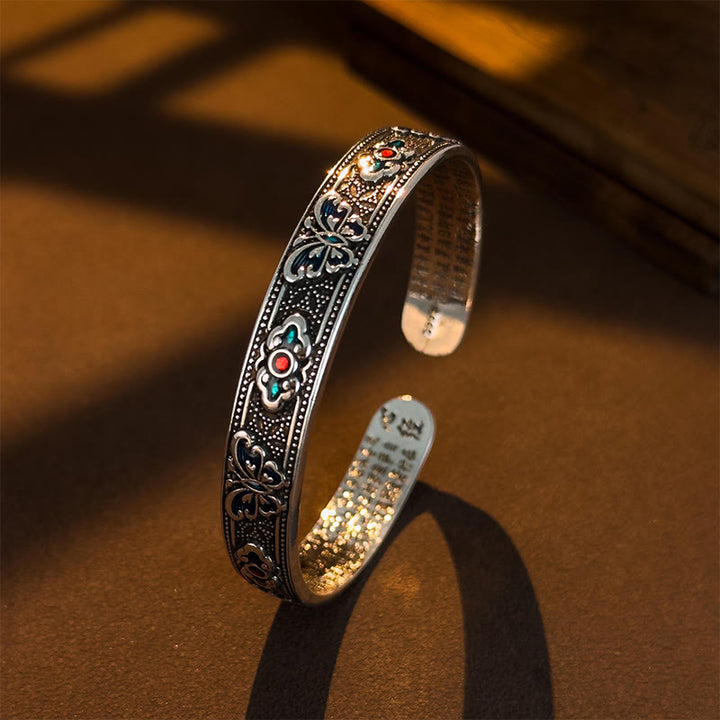 Buddha Stones Heart Sutra Butterfly Copper Enamel Healing Open Adjustable Bracelet Bangle - Vintage - image 0