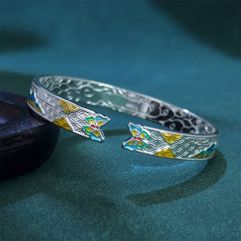 Buddha Stones Sun Butterfly Pattern Copper Enamel Love Open Adjustable Bracelet Bangle - image 1