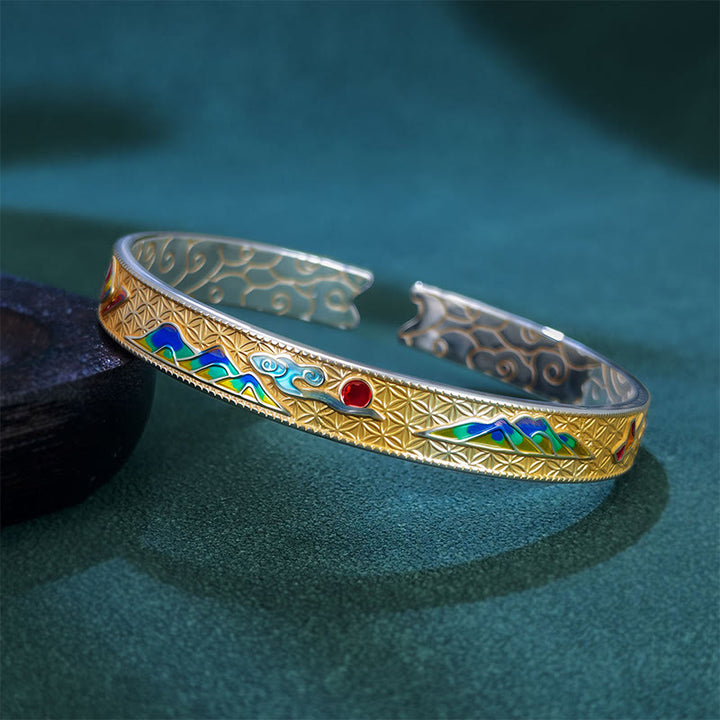 Buddha Stones Sun Butterfly Pattern Copper Enamel Love Open Adjustable Bracelet Bangle - Golden - image 7