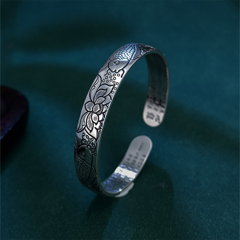 Buddha Stones Heart Sutra Koi Fish Lotus Copper Wealth Open Adjustable Bracelet Bangle - image 1