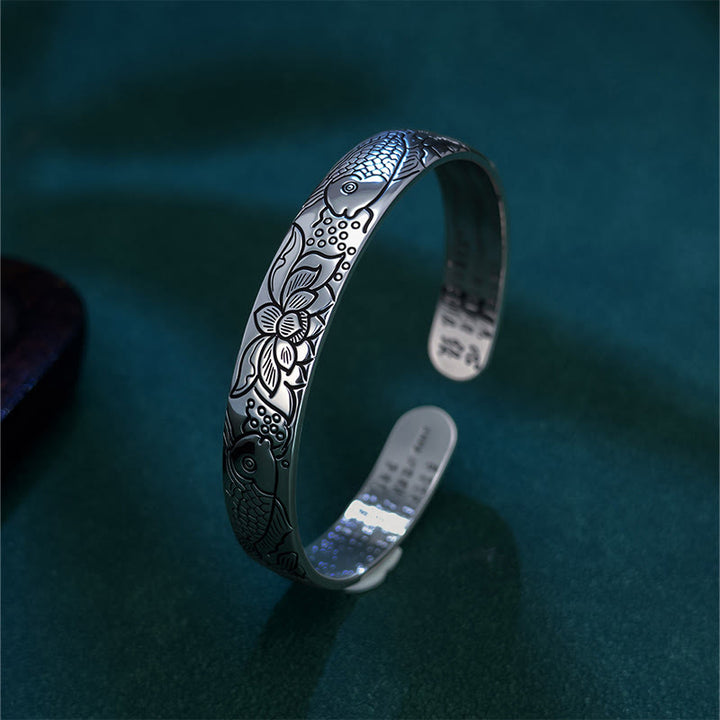 Buddha Stones Heart Sutra Koi Fish Lotus Copper Wealth Open Adjustable Bracelet Bangle - image 1
