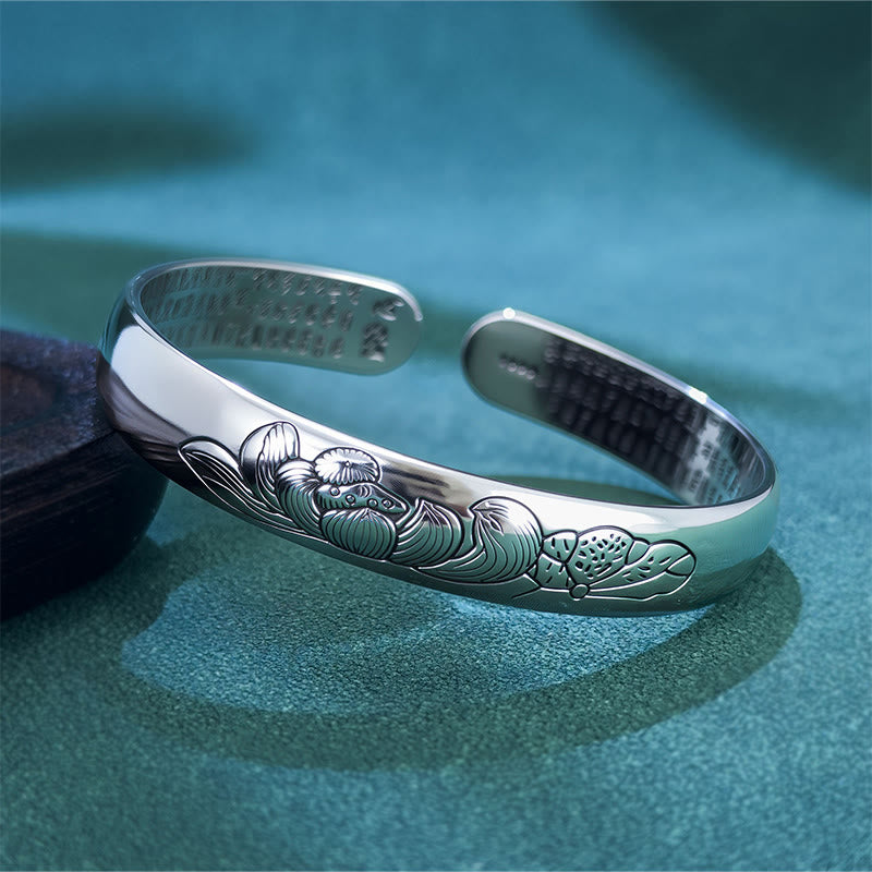 Buddha Stones Heart Sutra Lotus Copper New Beginning Open Adjustable Bracelet Bangle - Lotus - image 0