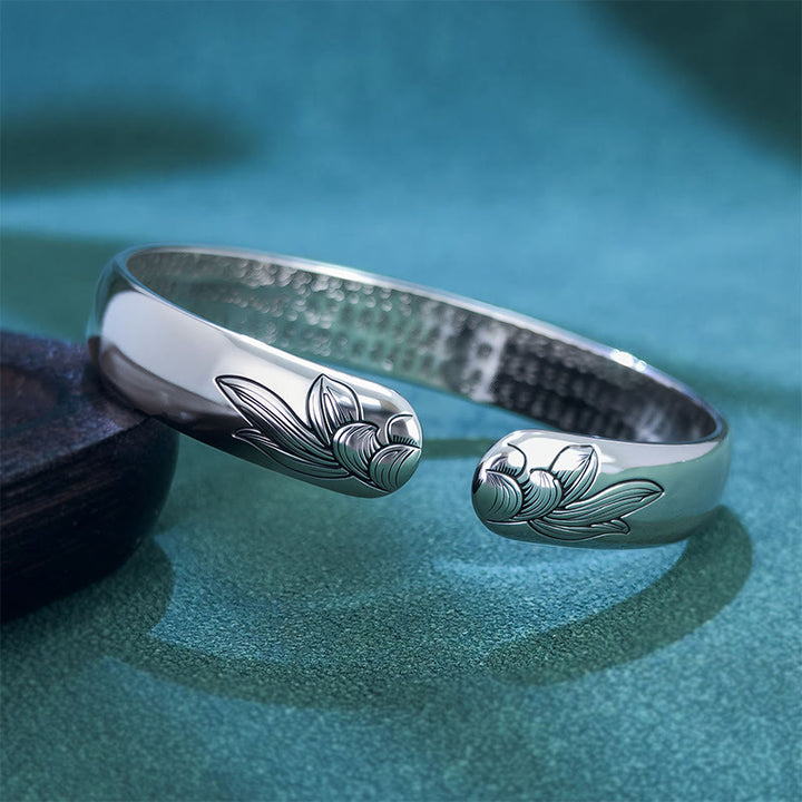 Buddha Stones Heart Sutra Lotus Copper New Beginning Open Adjustable Bracelet Bangle - image 3