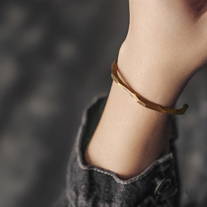 Buddha Stones Copper Brass Hand Polishing Open Self Care Bracelet Bangle - image 9