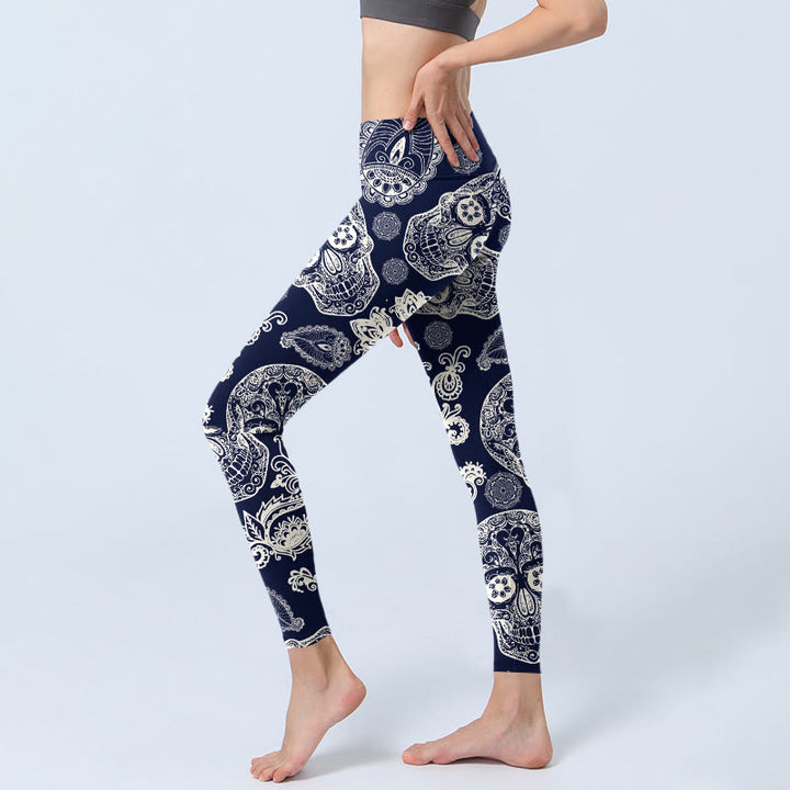 Buddha Stones Paisley Plant Skull Pattern Gym Leggings Women's Yoga Pants - image 2