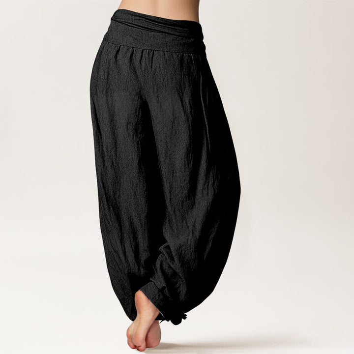 Buddha Stones Red Sun Cranes Pattern Women's Elastic Waist Harem Pure Cotton Pants - image 2