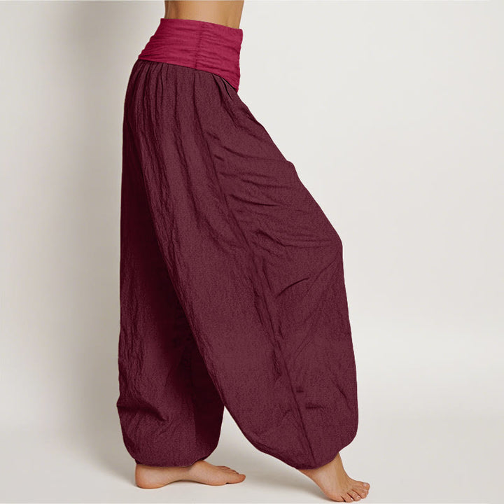 Buddha Stones Pure Cotton Plain Maroon Women's Elastic Waist Harem Pants - image 2