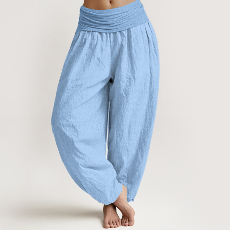 Buddha Stones Pure Cotton Light Sky Blue Women's Elastic Waist Harem Pants - LightSkyBlue - US22，UK/AU26，EU54 (6XL) - image 0
