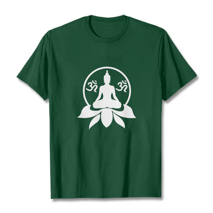 Buddha Stones OM Symbol Sanskrit Mantras Buddha Seated On Lotus Flower Design Tee T-shirt - ForestGreen - 2XL - image 0