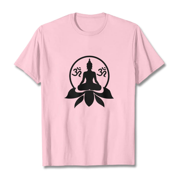 Buddha Stones OM Symbol Sanskrit Mantras Buddha Seated On Lotus Flower Design Tee T-shirt - LightPink - 2XL - image 15