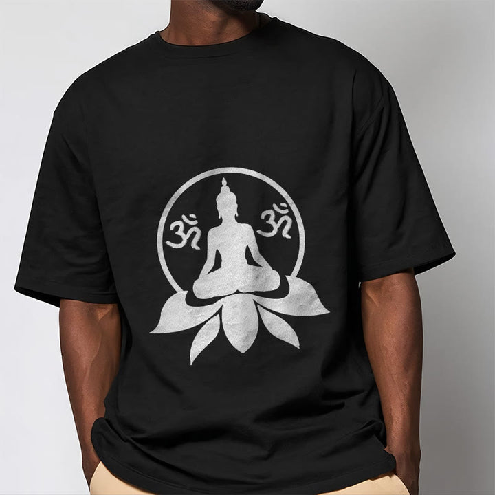 Buddha Stones OM Symbol Sanskrit Mantras Buddha Seated On Lotus Flower Design Tee T-shirt - image 7