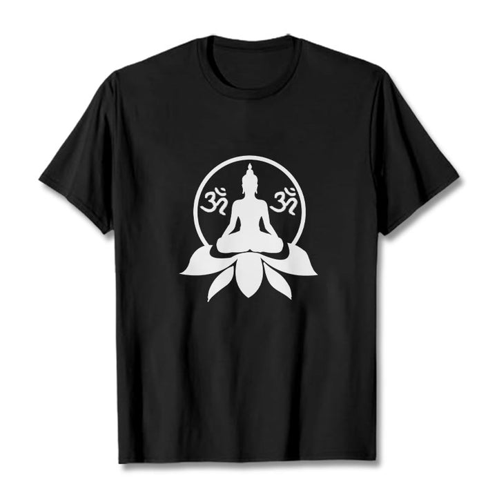 Buddha Stones OM Symbol Sanskrit Mantras Buddha Seated On Lotus Flower Design Tee T-shirt - Black - 2XL - image 6