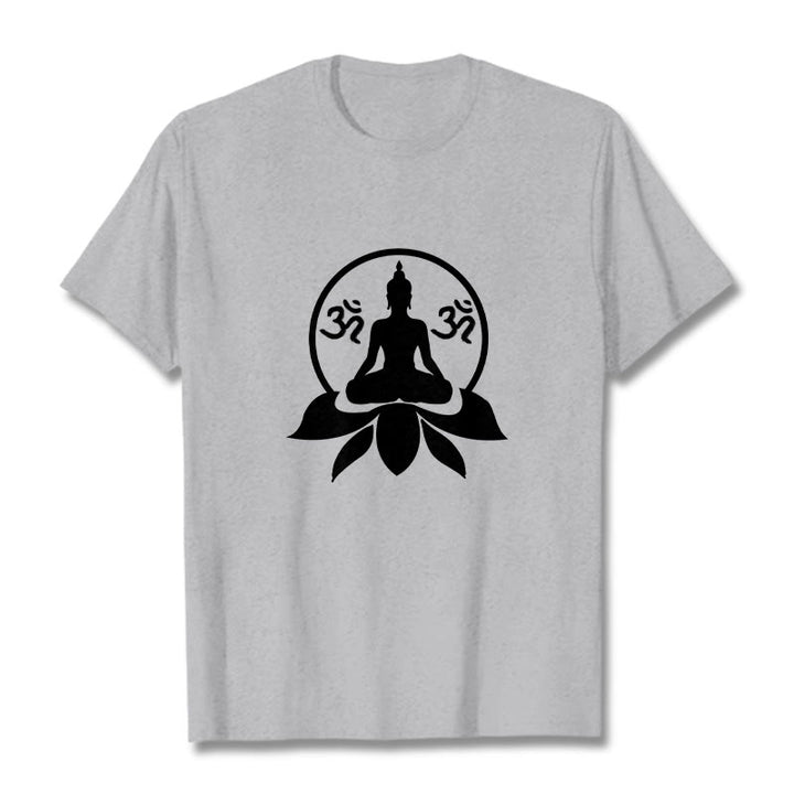 Buddha Stones OM Symbol Sanskrit Mantras Buddha Seated On Lotus Flower Design Tee T-shirt - LightGrey - 2XL - image 19
