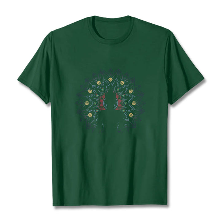Buddha Stones Mandala Flower Seated Serene Buddha Pattern Tee T-shirt - ForestGreen - 2XL - image 12