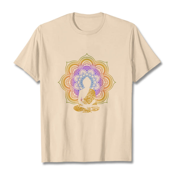 Buddha Stones Multicolor Mandala Flower Seated Buddha Pattern Tee T-shirt - Bisque - 2XL - image 10