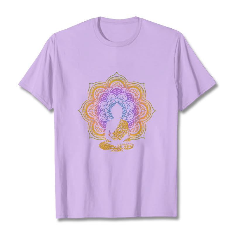 Buddha Stones Multicolor Mandala Flower Seated Buddha Pattern Tee T-shirt - Plum - 2XL - image 16