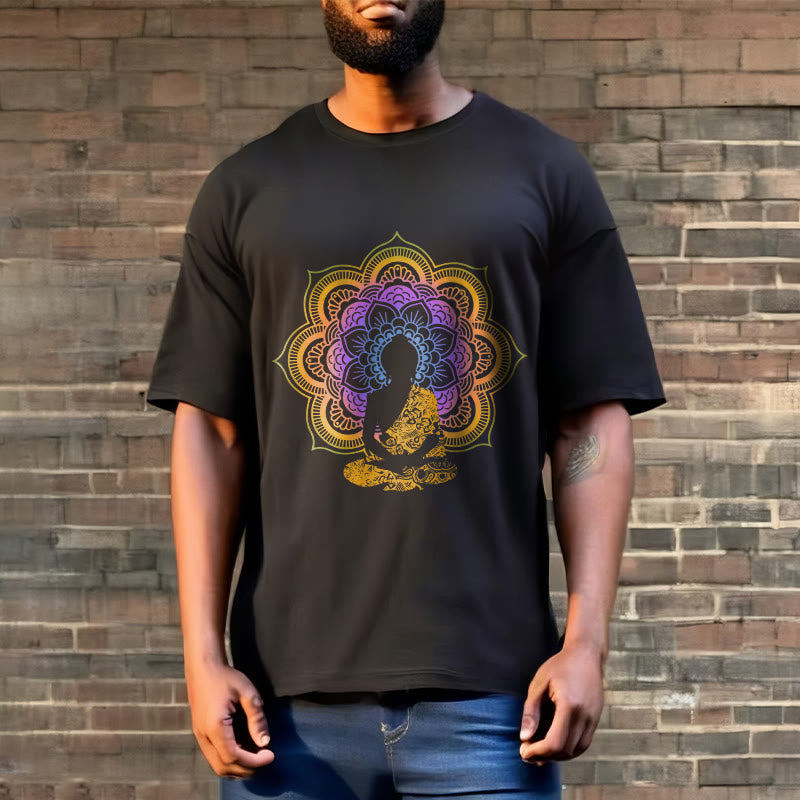 Buddha Stones Multicolor Mandala Flower Seated Buddha Pattern Tee T-shirt - image 2