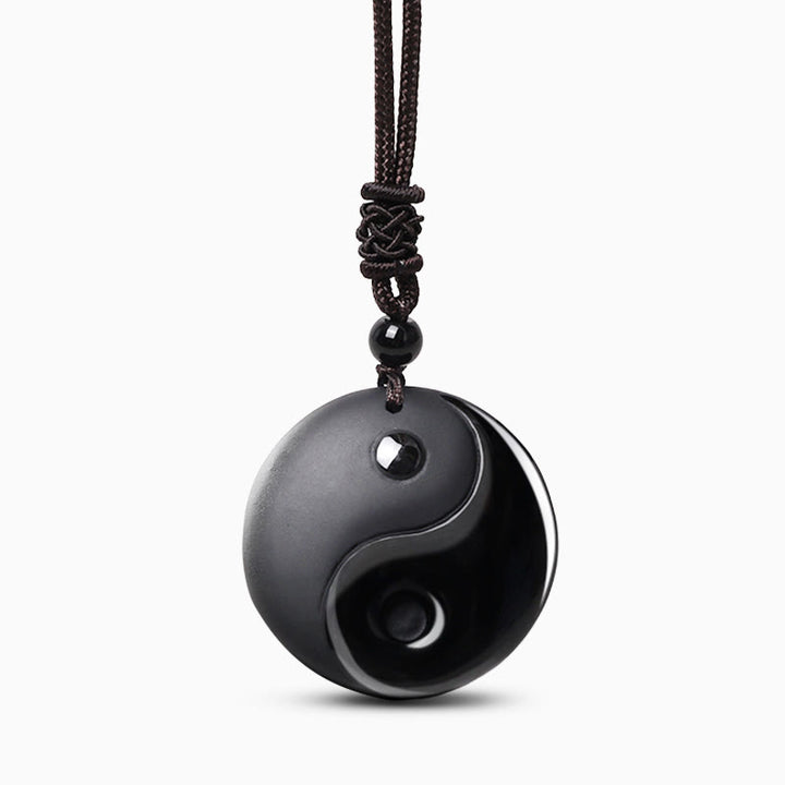 Buddha Stones "Sending Balance and Protection" Obsidian Yin Yang Necklace Includes Gift Message Card - image 3