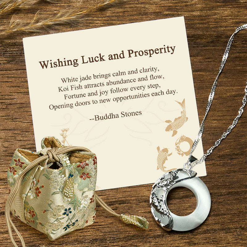 Buddha Stones "Wishing Luck and Prosperity" White Jade Koi Fish Necklace Includes Gift Message Card - Koi Fish - Deluxe Gift Bag (+$9.59) - image 5
