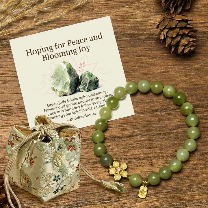 Buddha Stones "Hoping for Peace and Blooming Joy" Green Jade Bracelet Includes Gift Message Card - Jade(Wrist Circumference 14-16cm) - Deluxe Gift Bag (+$9.59) - image 8