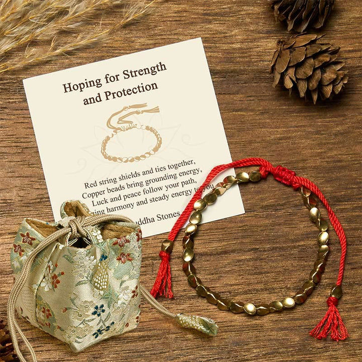 Buddha Stones "Hoping for Strength and Protection" Copper Beads Bracelet Includes Gift Message Card - Red rope - Deluxe Gift Bag (+$9.59) - image 4