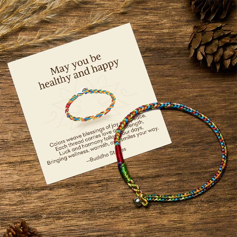 Buddha Stones "May you be healthy and happy" Lucky Multicolored Bracelet Includes Gift Message Card - 16cm - 925 Silver Buckle - Standard Gift Box - image 0