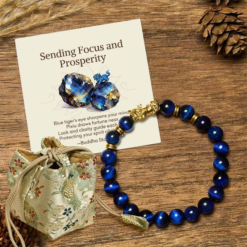 Buddha Stones "Sending Focus and Prosperity" Tiger Eye Pixiu Bracelet Includes Gift Message Card - Blue Tiger Eye(Wrist Circumference: 15-17cm) - Deluxe Gift Bag (+$9.59) - image 7