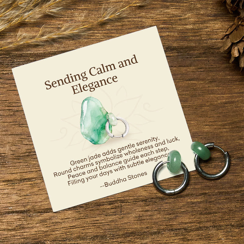Buddha Stones "Sending Calm and Elegance"Titanium Steel Jade Earrings Includes Gift Message Card - Titanium Steel Posts - Standard Gift Box - image 0