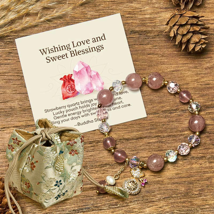Buddha Stones "Wishing Love and Sweet Blessings"Strawberry Quartz Bracelet Includes Gift Message Card - Strawberry Quartz(Love♥Healing) - Deluxe Gift Bag (+$9.59) - image 7