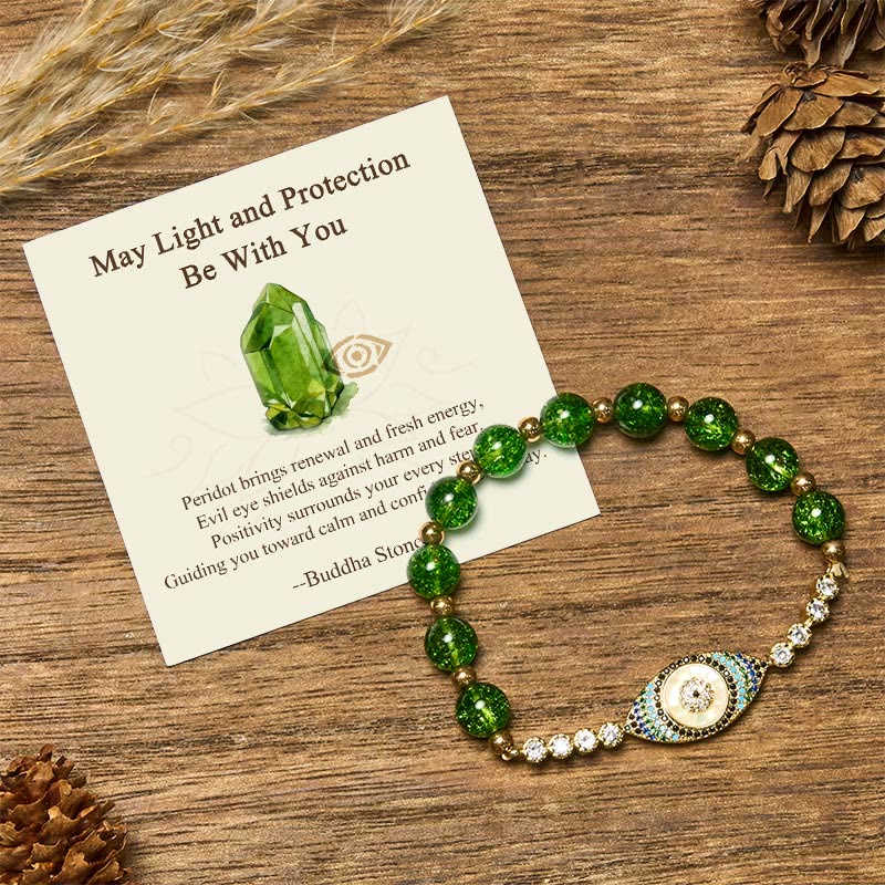 Buddha Stones "May Light and Protection Be With You" Peridot Bracelet Includes Gift Message Card - Peridot(Wrist Circumference: 15-16cm) - Standard Gift Box - image 0