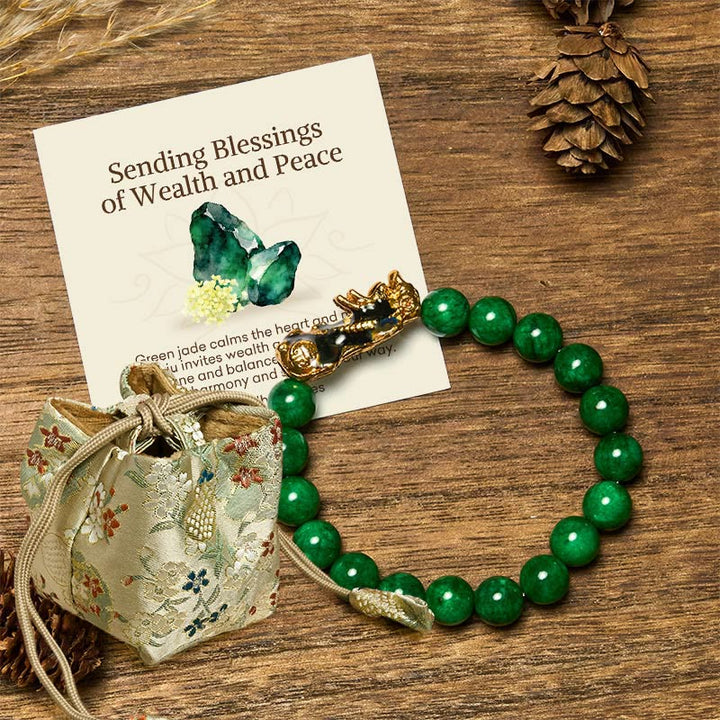 Buddha Stones "Sending Blessings of Wealth and Peace" PiXiu Jade Bracelet Includes Gift Message Card - 10mm - Deluxe Gift Bag (+$9.59) - image 5