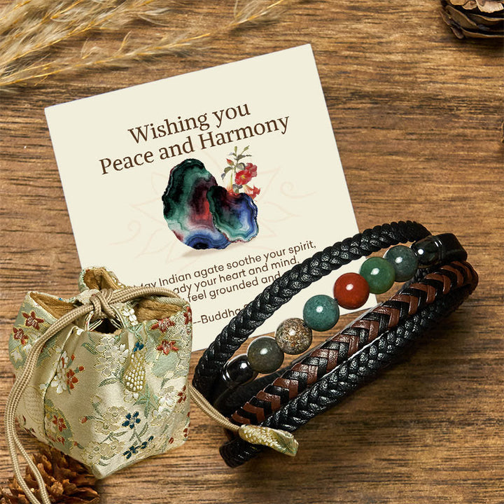 Buddha Stones "Wishing You Peace and Harmony" Indian Agate Bracelet Includes Gift Message Card - Indian Agate - 18-22cm - Deluxe Gift Bag (+$9.59) - image 5