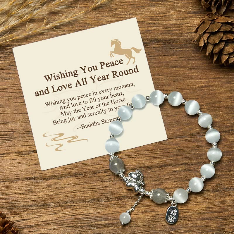 Buddha Stones "Wishing You Peace and Love All Year Round" Year of the Horse Includes Gift Message Card - Cat's Eye Labradorite(Wrist Circumference 14-16cm) - Standard Gift Box - image 12