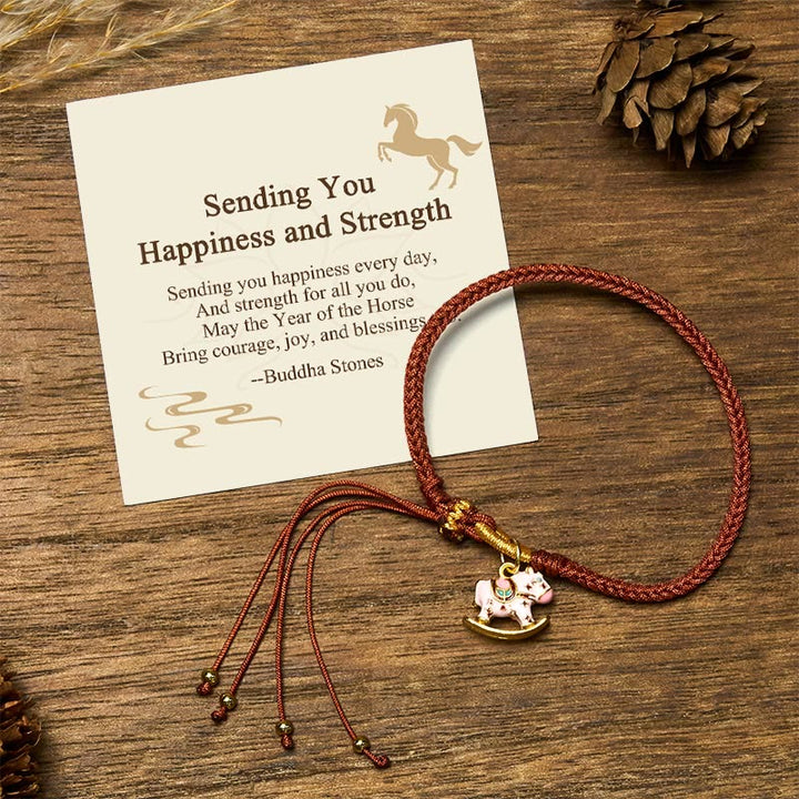 Buddha Stones "Sending You Happiness and Strength" Year of the Horse String Includes Gift Message Card - Horse(Wrist Circumference 14-18cm) - Standard Gift Box - image 0