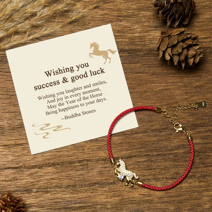 Buddha Stones "Wishing You Success & Good Luck" Year of the Horse String Includes Gift Message Card - Horse(Wrist Circumference 14-18cm) - Standard Gift Box - image 0