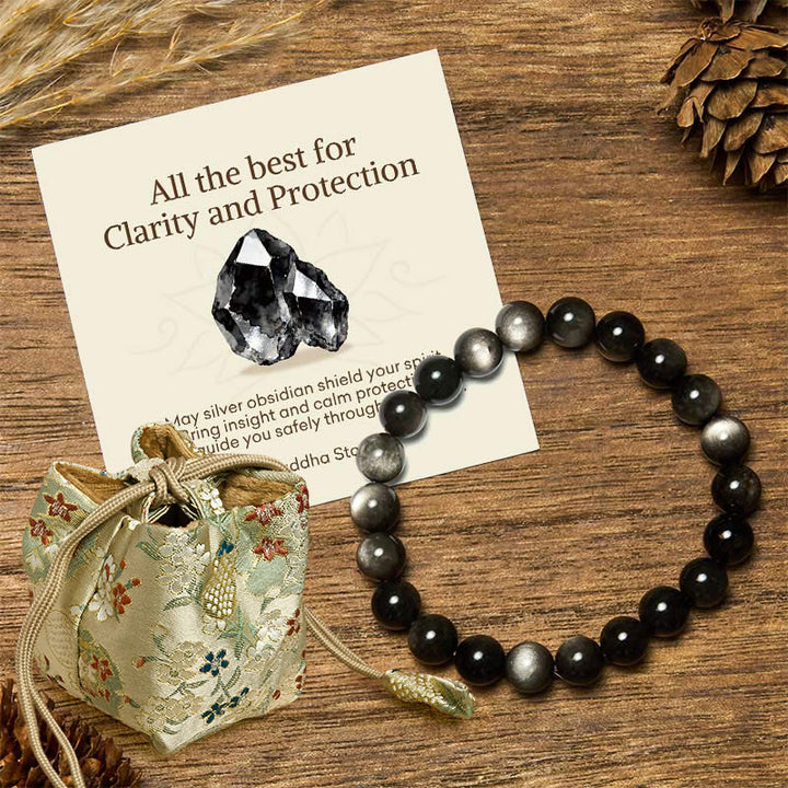 Buddha Stones "All the Best for Love and Harmony" Stone Quartz Bracelet Includes Gift Message Card - 8mm - Silver Sheen Obsidian - Deluxe Gift Bag (+$9.59) - image 16