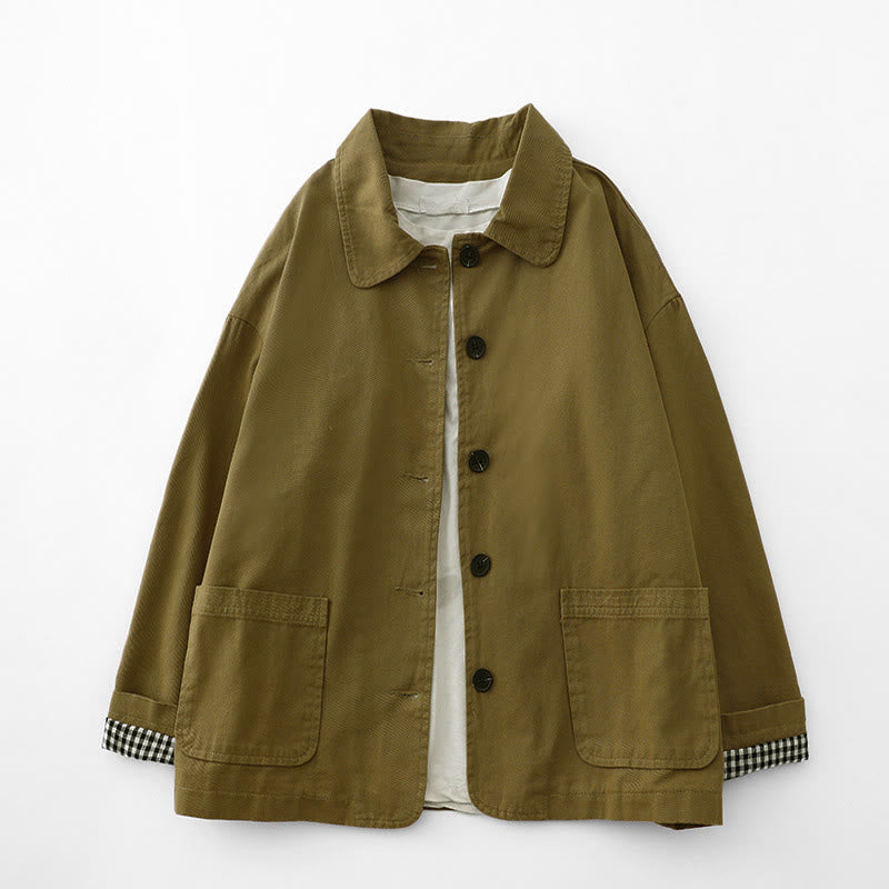 Buddha Stones Commute Patchwork Design Cotton Women's Jacket With Pockets - DarkGoldenrod - US8-10，UK/AU12-14，EU40-42 (2XL) - image 0