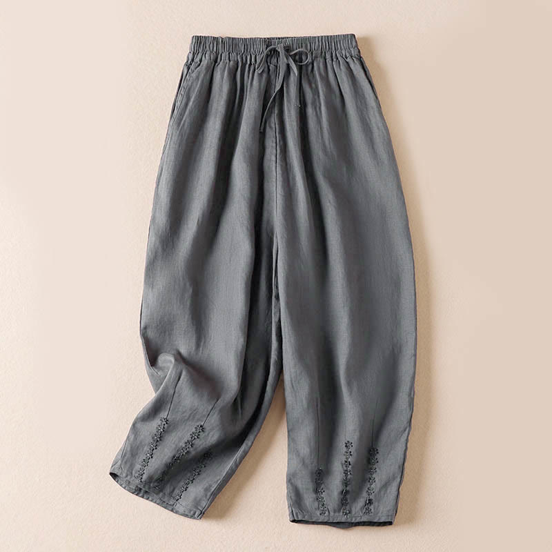 Buddha Stones Summer Small Flower Embroidery  Harem Pants With Pockets - DarkGray - US8-10，UK/AU12-14，EU40-42 (2XL) - image 34